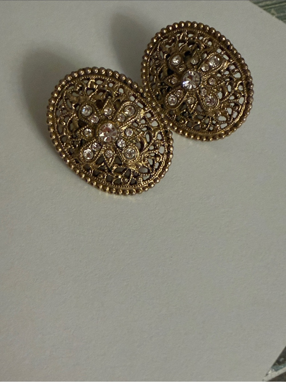 Gold Filigree Crystal Oval Stud Earrings - Women Jewelry, vintage